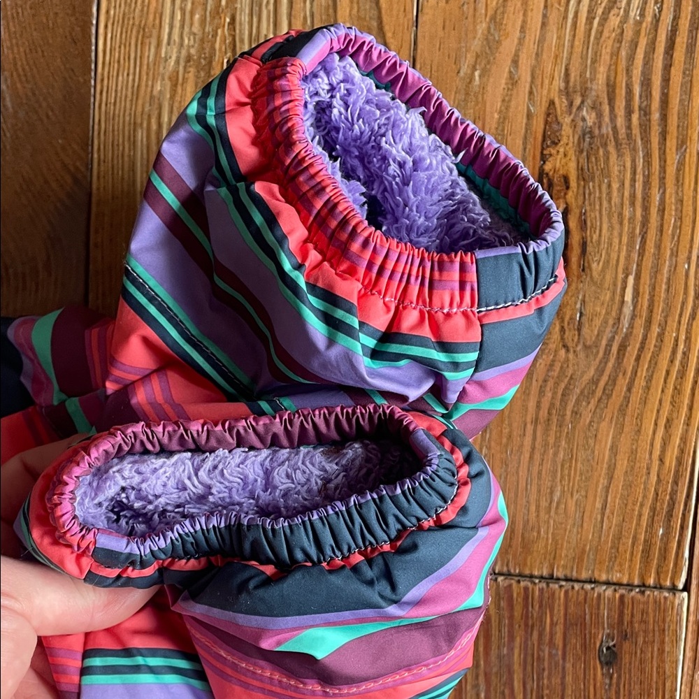PATAGONIA 12-18M Baby Snow Pants Fleece Lined Waterproof - Pink, Purple Stripes - Picture 4 of 5
